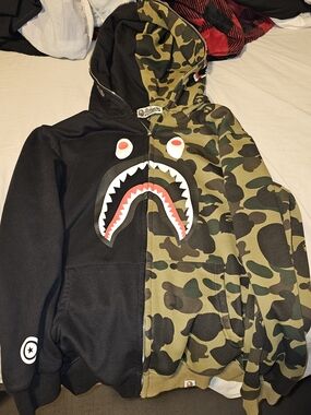 BAPE Half Camo Shark Zip Up Medium Hoodie